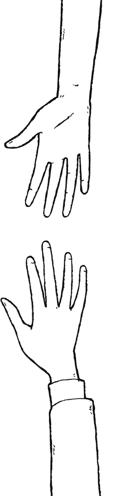 Two hands reaching towards each other
